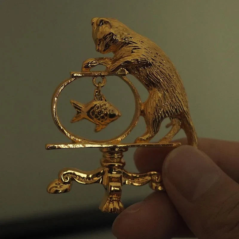 Antique Style Cat Fishing Brooch