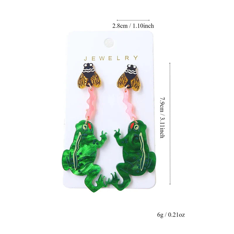 Frogs Catching Bees Acrylic Earrings