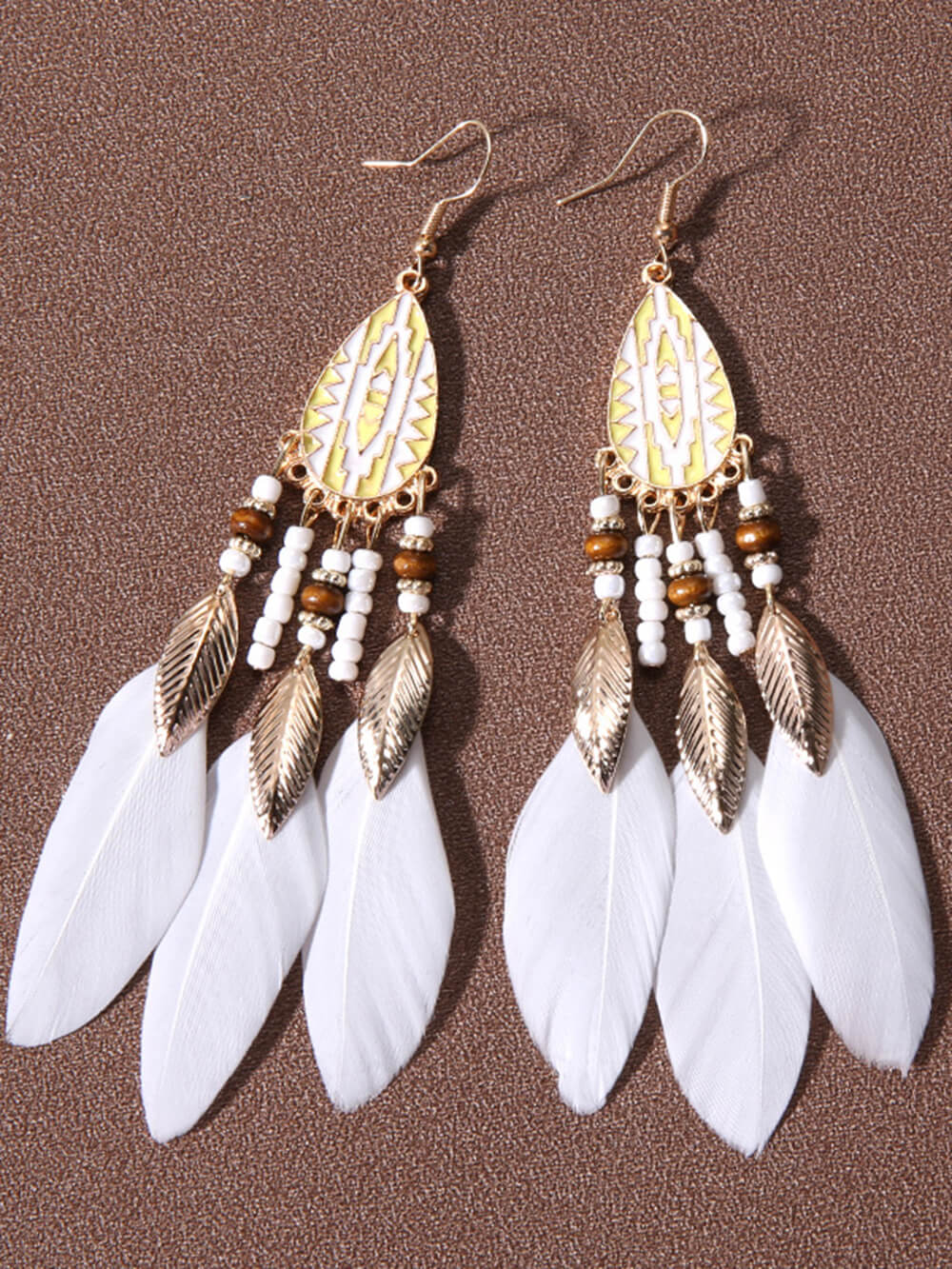 Rice Beads Holiday Droplet Tassel Feather Earrings