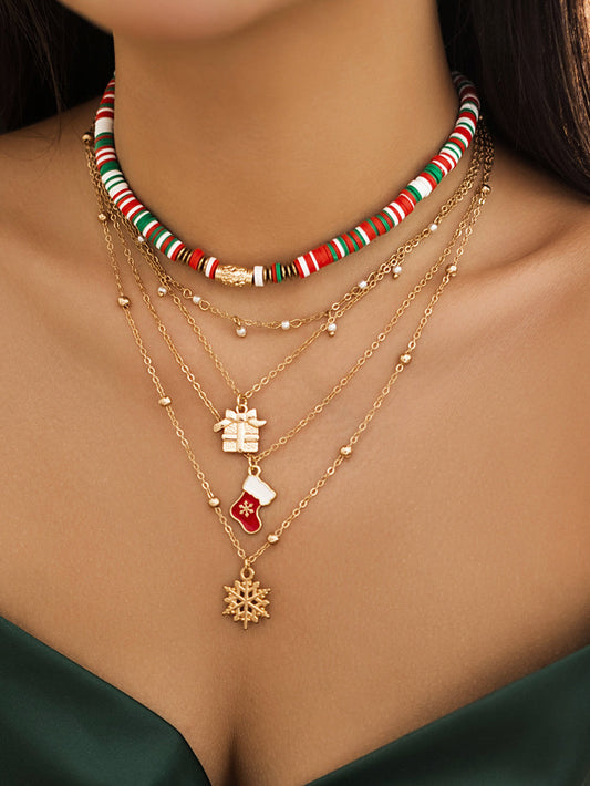 4pcs Christmas Tree Snowflake Bells Ceramic Necklace