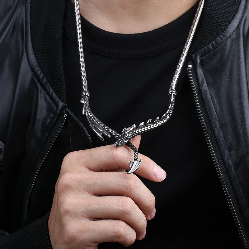 Steel 3d Dragon Necklace