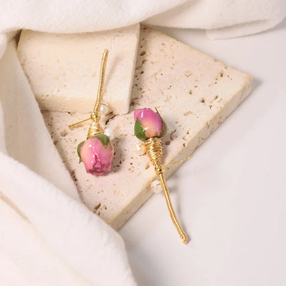 Pearl & Rose Drop Earrings