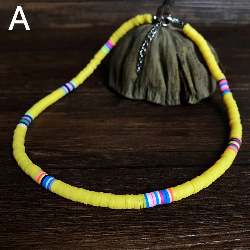 Soft Pottery Clay Beads Necklace Choker Necklace for Style Colorful Beaded Handmade Jewelry Gift