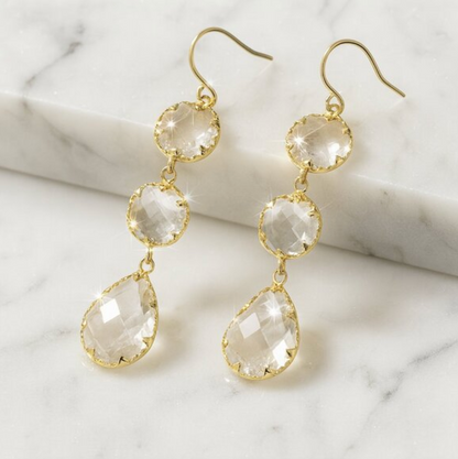 “sia” Crystal Chandelier Earrings With Gold Etching