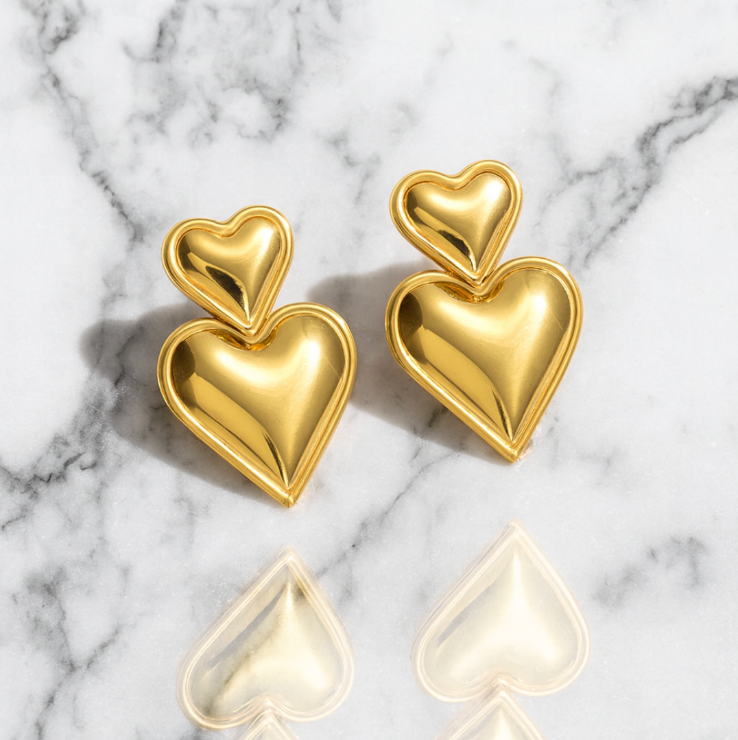 "ariana" Double Heart Stainless Steel Earrings