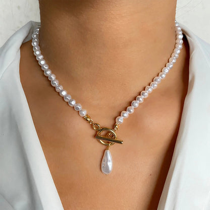 Vienkim Baroque Style Necklace Neck Chains for Pearl Simple Hip Hop Metal Choker Punk Clavicle Chain Jewelry