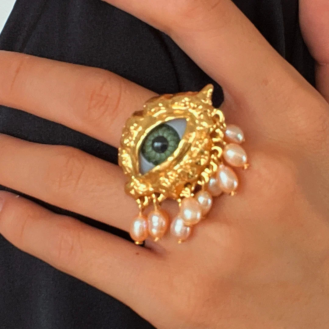 Statement Gold Eye Tassel Ring