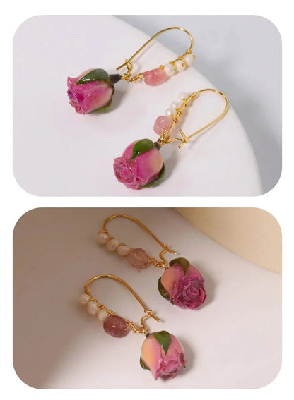 Pearl & Rose Drop Earrings