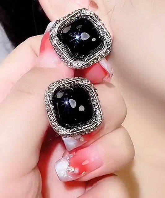 Simple Black Overgild Crystal Zircon Hoop Earrings Tw1014