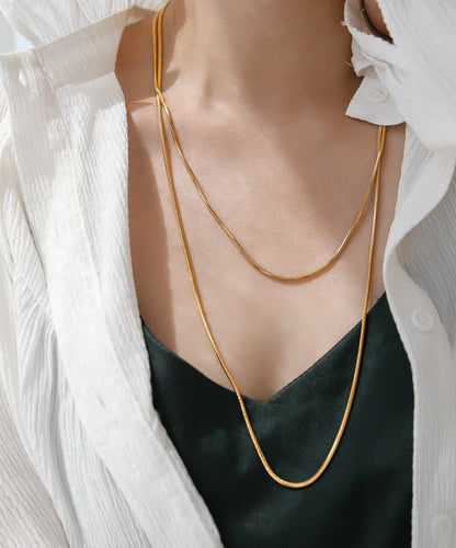 Simple Gold Stainless Steel Overgild Long Necklace Po061