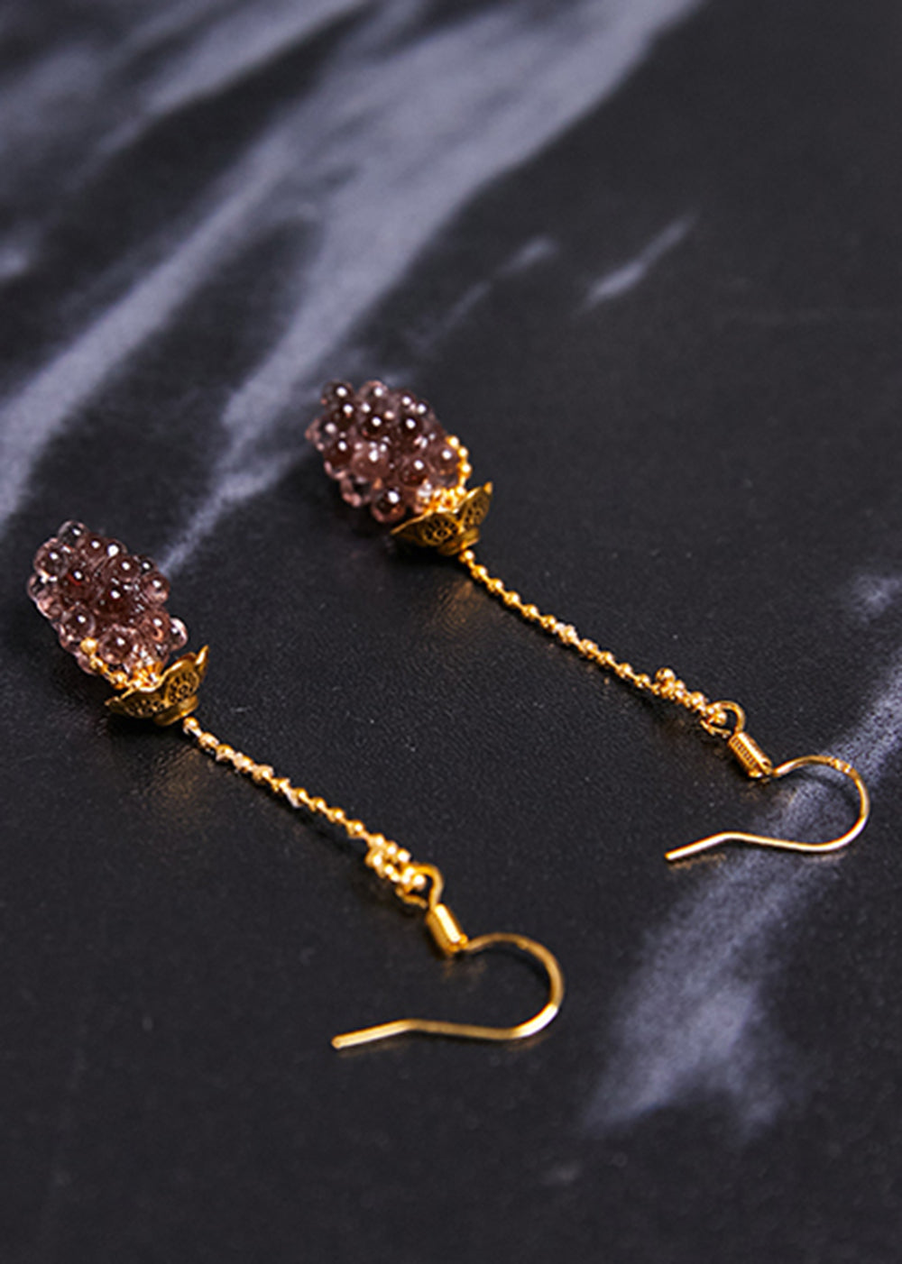 Simple Grapes Acrylic 14k Gold Long Drop Earrings
