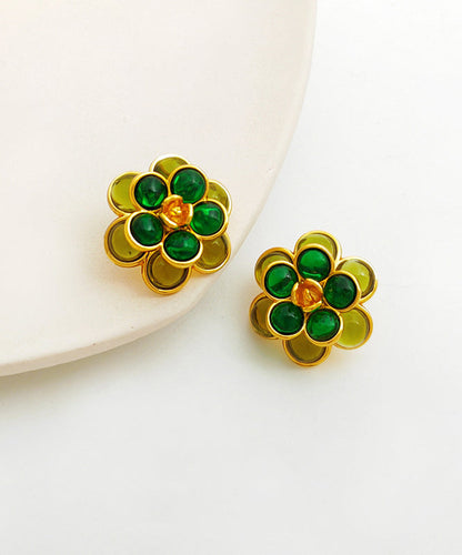 Simple Green Copper Glod Plated Stud Earrings