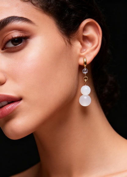 Simple White Jade Gourd Drop Earring