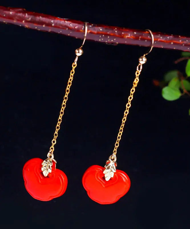 Sterling Silver Overgild Cinnabar Ruyi Drop Earrings