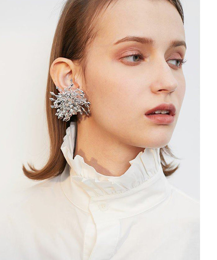 Sparkling Crystal Burst Statement Drop Earrings