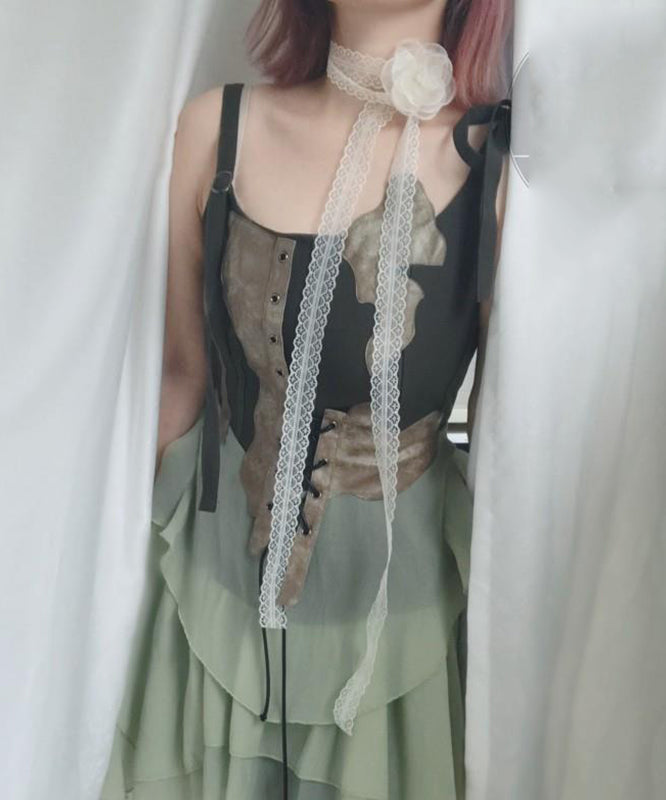 Style Beige Lace Hollow Out Silk Scarf Necklace Yu007