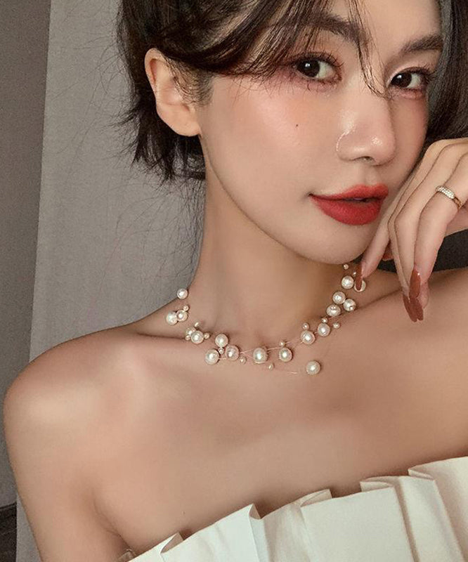 Style White Stainless Steel Pearl Princess Necklace Ya002