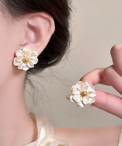 Stylish Beige Copper Alloy Acrylic Stud Earrings