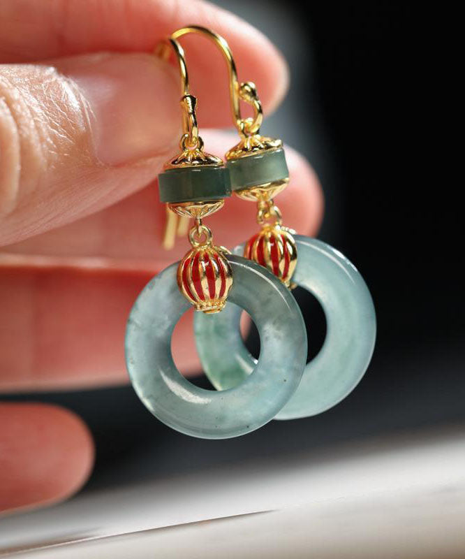 Stylish Cyan Sterling Silver Overgild Jade Drop Earrings Tw1057