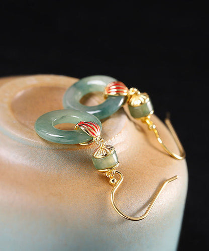 Stylish Cyan Sterling Silver Overgild Jade Drop Earrings Tw1057