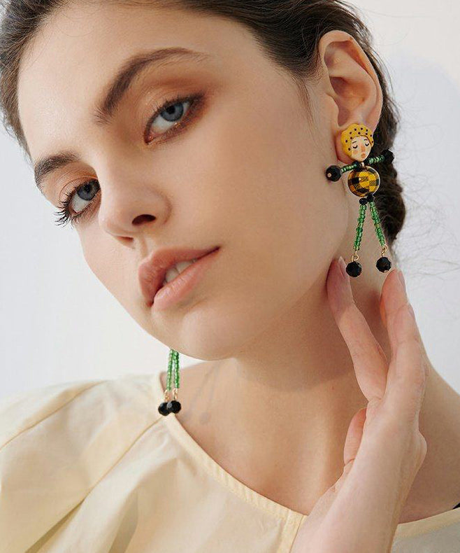 Stylish Doll Asymmetrical Design Wooden Drop Earrings