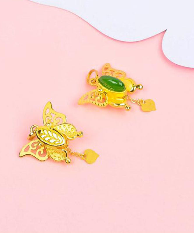 Stylish Gold Asymmetricar Overgild Inlaid Jade Butterfly Pendant Necklace Tw1033