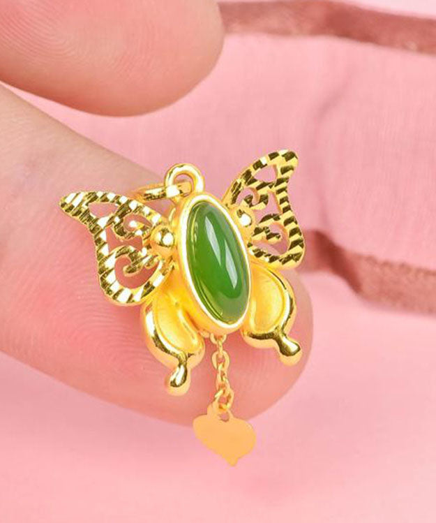 Stylish Gold Asymmetricar Overgild Inlaid Jade Butterfly Pendant Necklace Tw1033