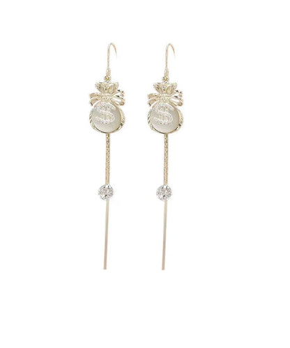 Stylish Gold Overgild Zircon Money Bag Tassel Drop Earrings