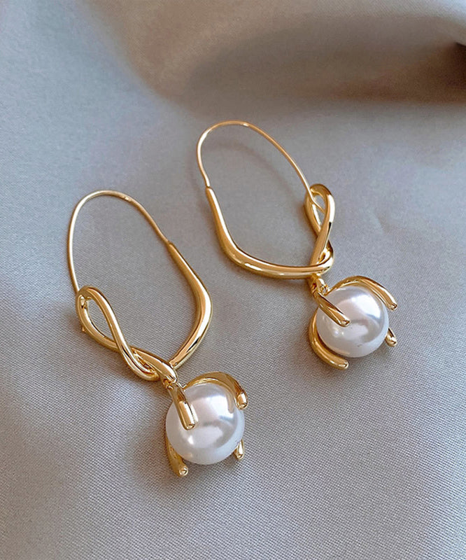 Stylish Gold Stainless Steel Overgild Pearl Hoop Earrings