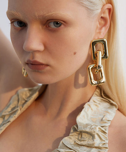 Stylish Golden Chain Linked Metal Earrings