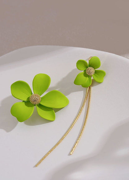 Stylish Green Tassel Asymmetrical Design Metal Drop Earrings