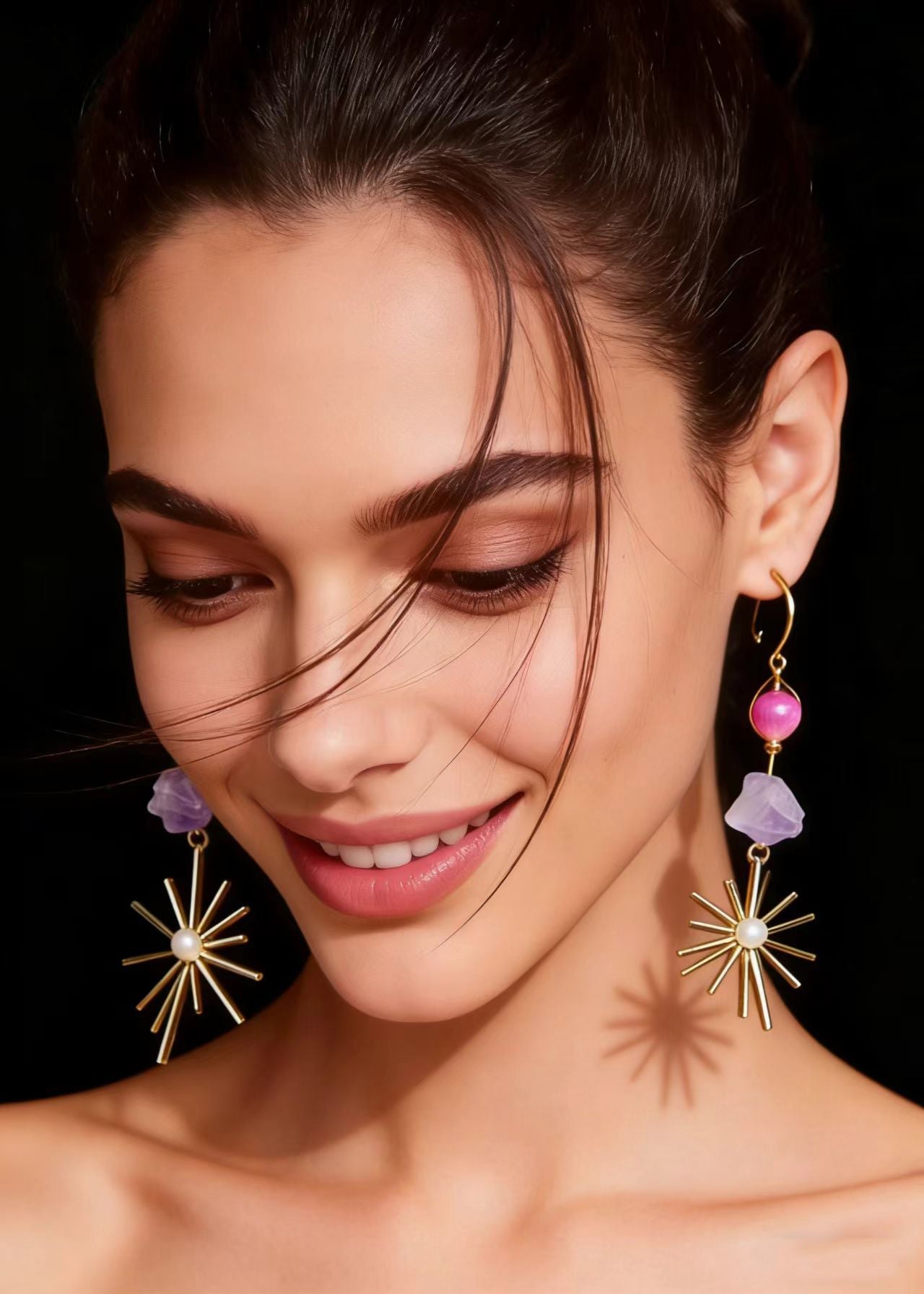 Stylish Multicolour Jade Fireworks Design Tassels Drop Earrings