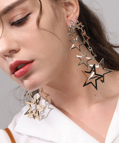 Stylish Pentagram Tasseled Metal Drop Earrings
