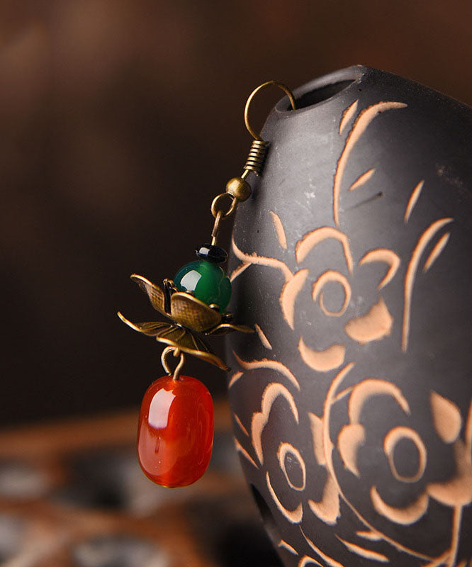 Stylish Red Green Agate Copper Drop Earrings