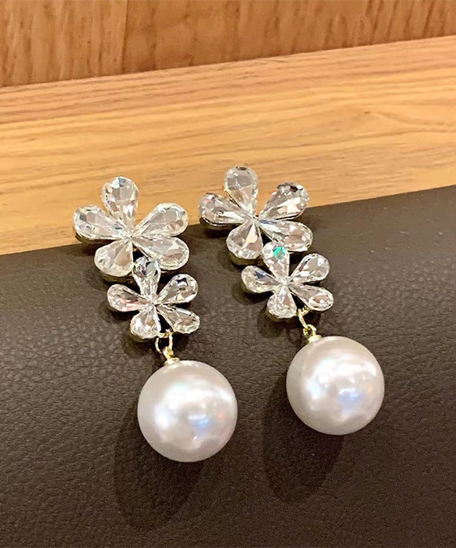 White Zircon Copper Drop Earrings Pearl Overgild Stylish