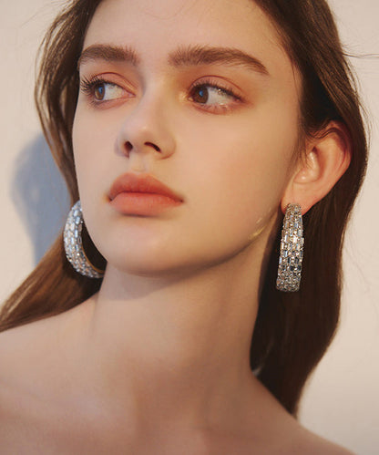 Stylish White Zircon Metal Original Hoop Earrings