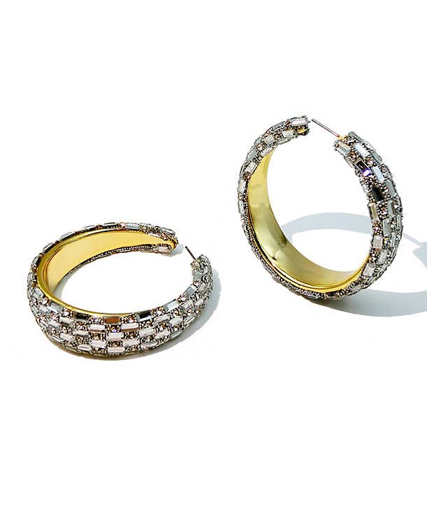 Stylish White Zircon Metal Original Hoop Earrings
