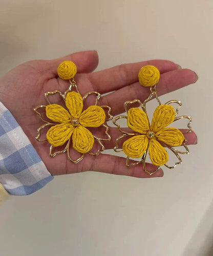 Stylish Yellow Alloy Weavin Hollow Out Drop Earrings