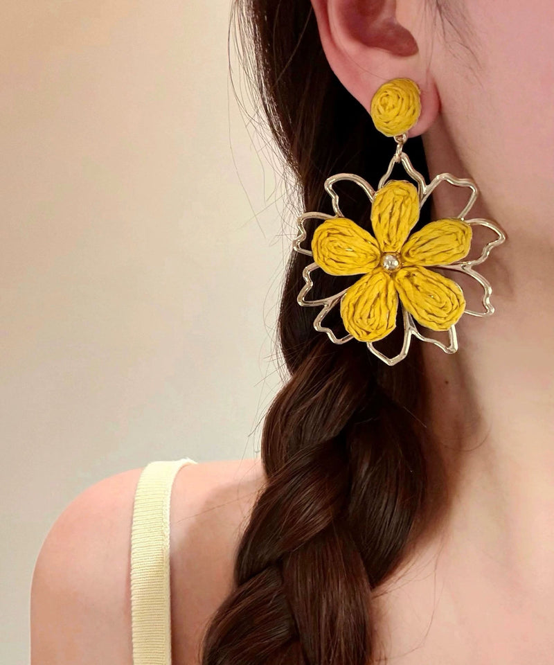 Stylish Yellow Alloy Weavin Hollow Out Drop Earrings