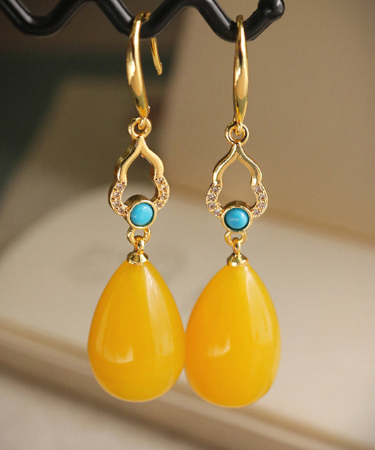 Stylish Yellow Sterling Silver Ancient Gold Inlaid Beeswax Drop Earrings