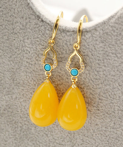 Stylish Yellow Sterling Silver Ancient Gold Inlaid Beeswax Drop Earrings