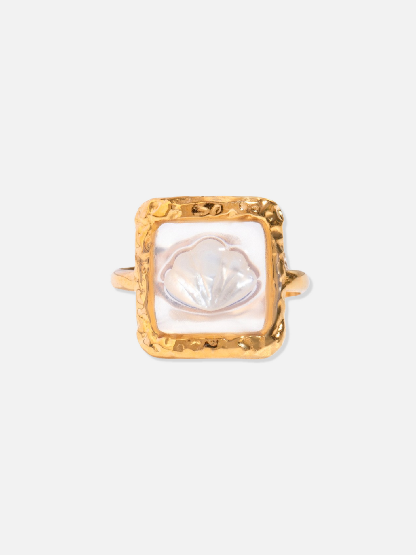 Transparent Shell Square Ring