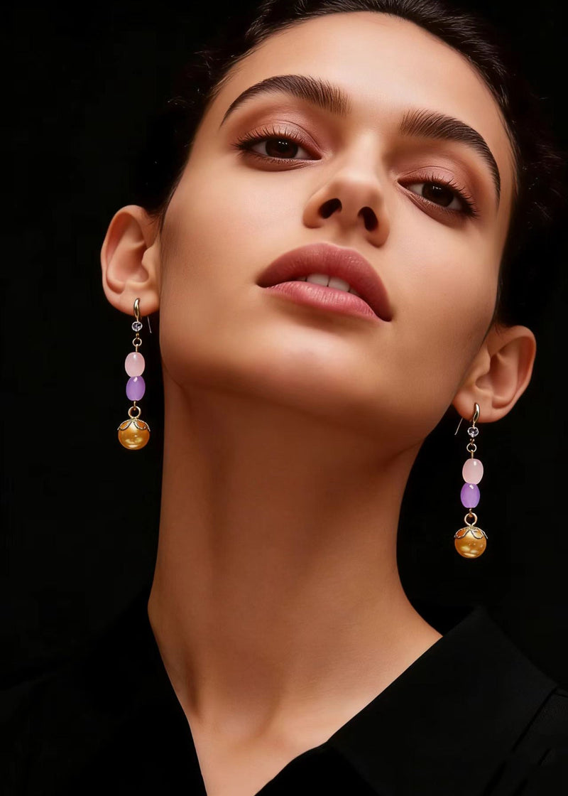 Unique Champagne Pearl Naturally Gem Stone Drop Earrings