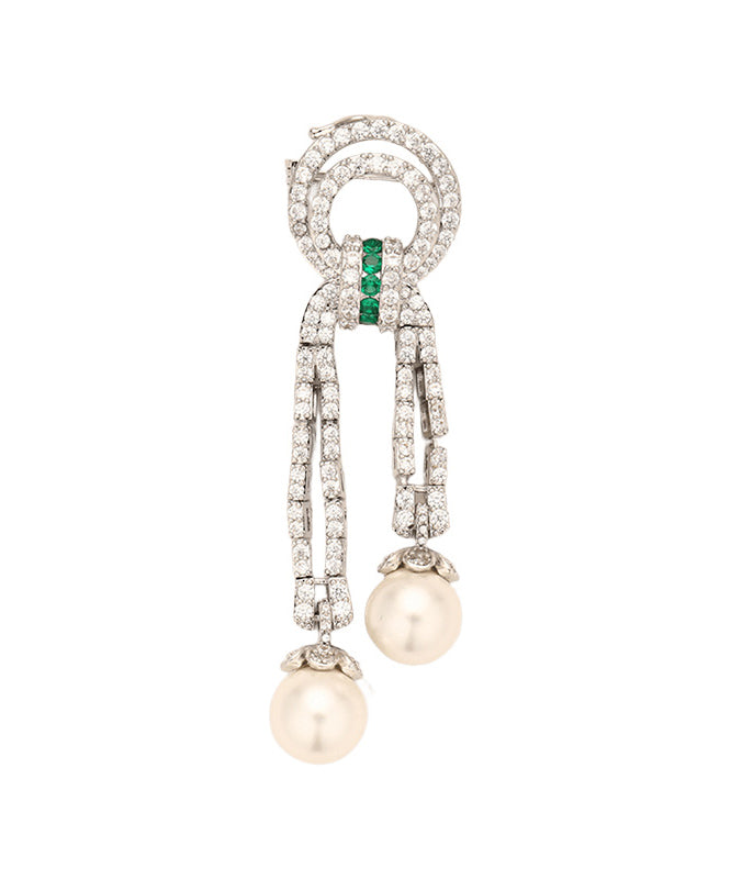 Unique Emerald Gem Stone Zircon Tassel Pearl Broochs