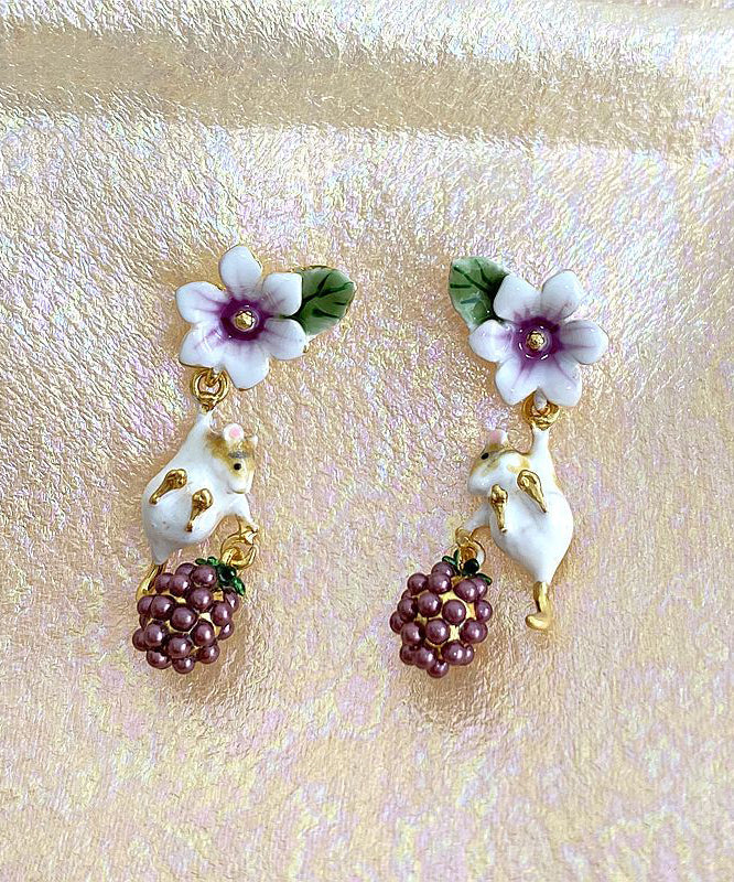 Unique Animal Metal Grape Stud Earrings