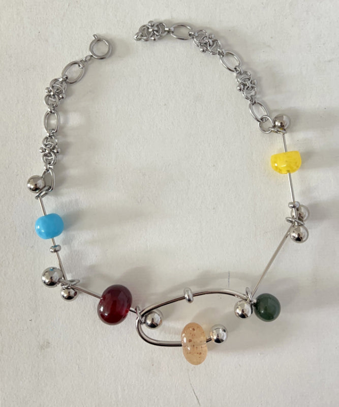 Unique Multicolor Stainless Steel Beading Gratuated Bead Necklace Qj006