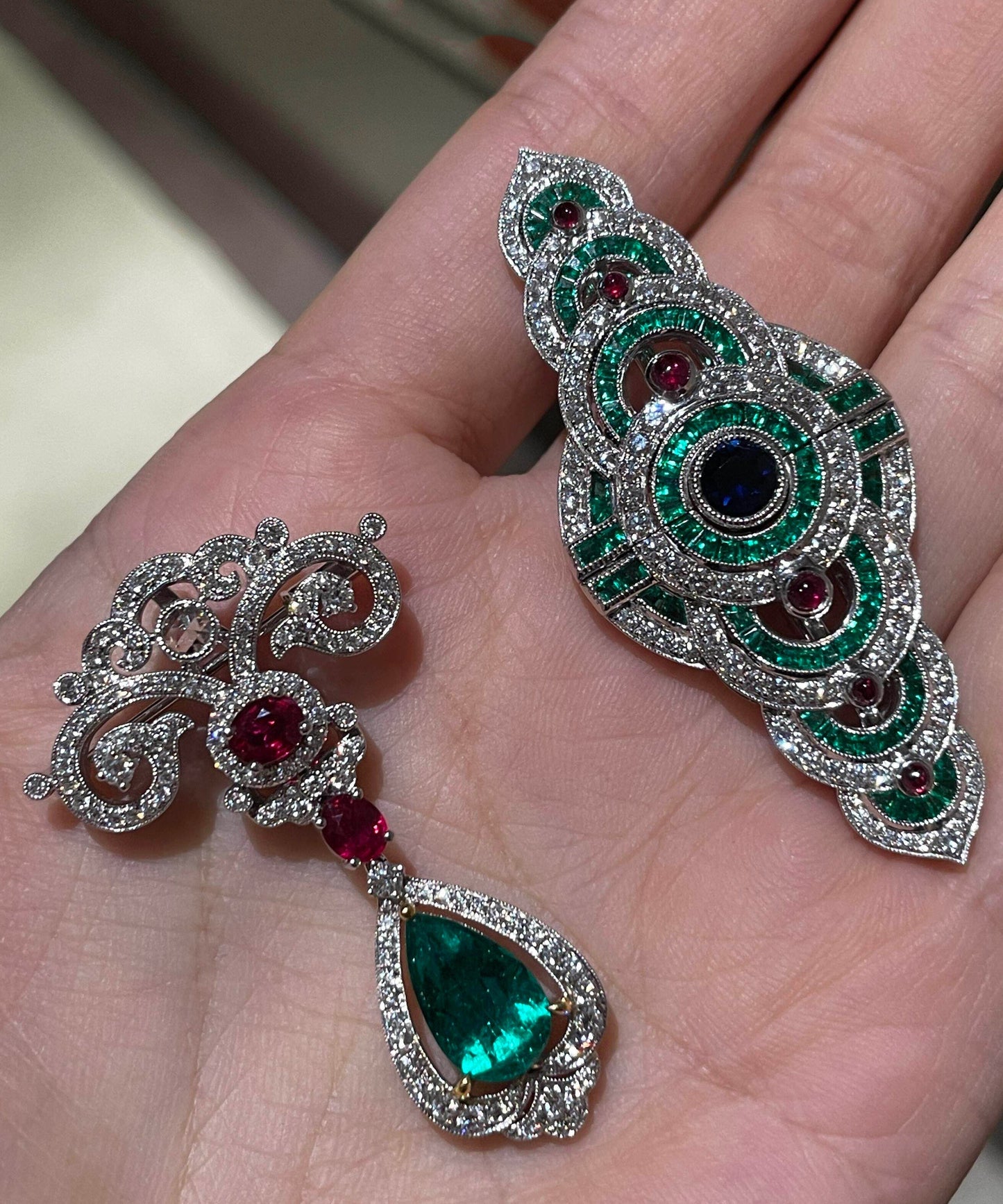 Unique Picture 1 Green Alloy Zircon Water Droplet Brooches