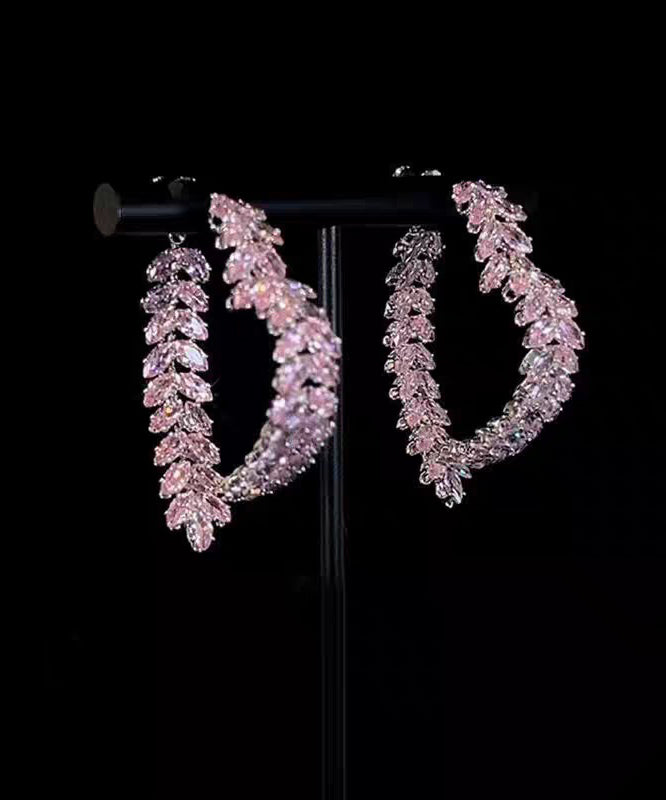 Unique Purple Alloy Zircon Ear of Wheat Love Hoop Earrings