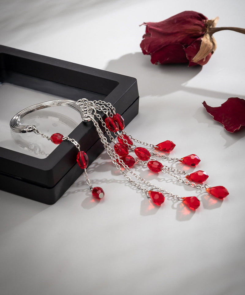 Unique Red Alloy Crystal Chain Tassel Single Drop Earrings