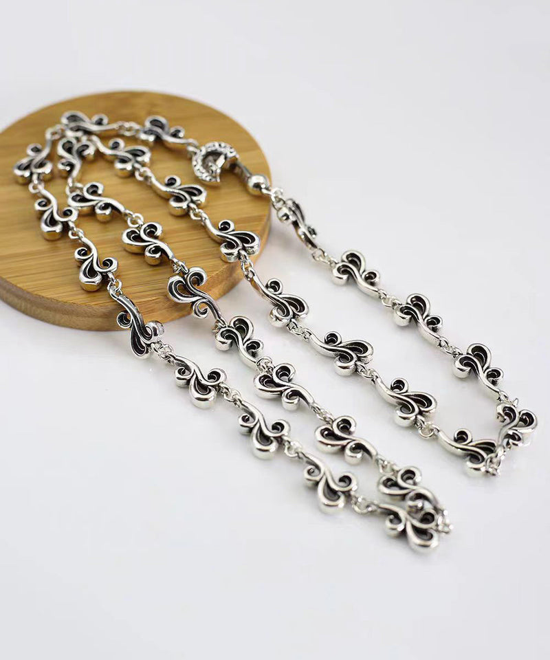 Unique Silk Sterling Silver Hollow Out Auspicious Clouds Necklace Kx1047